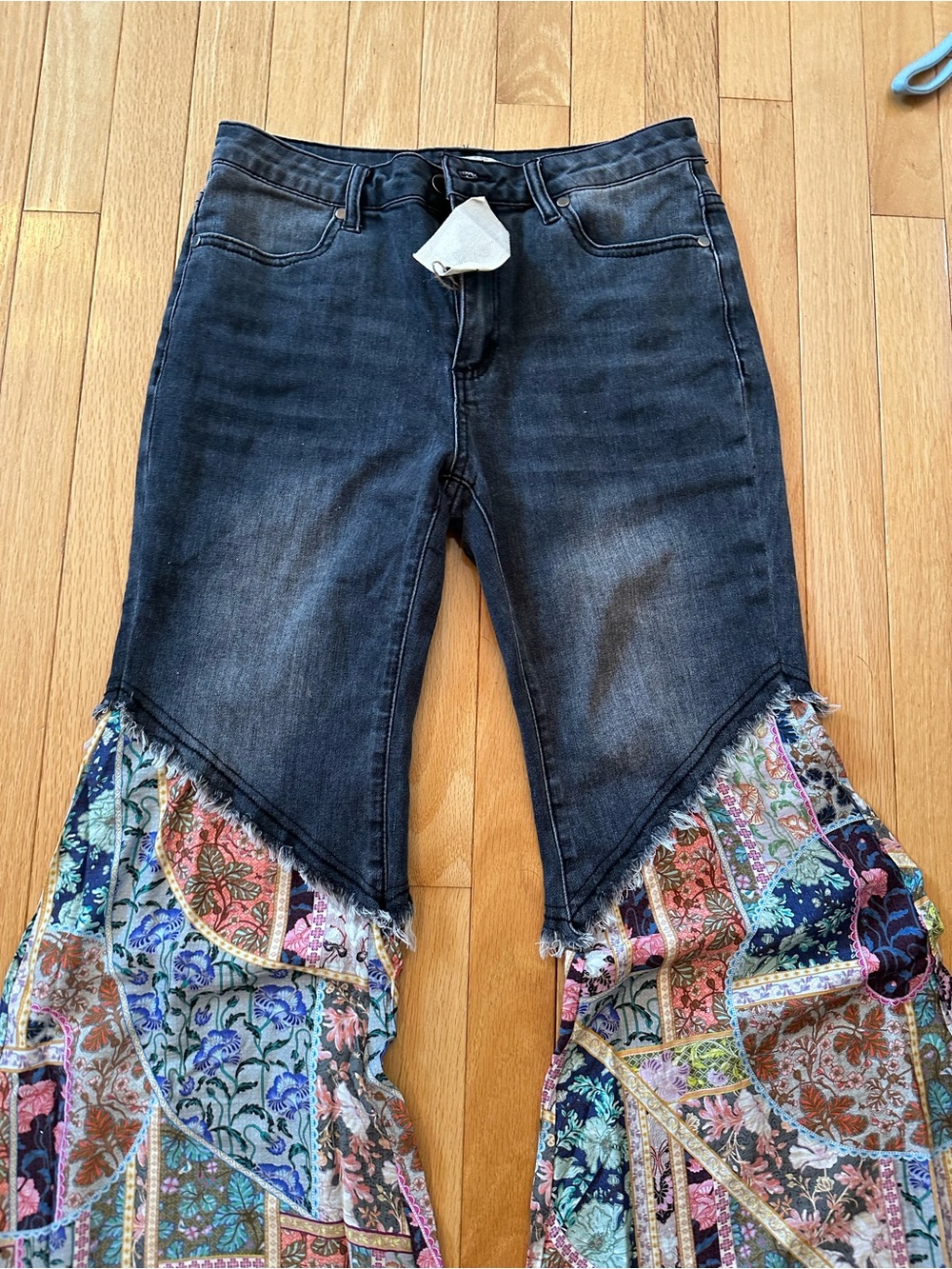 Women’s Multicolor Patchwork Flared Jeans - Blue Accent - Picture 3 of 5